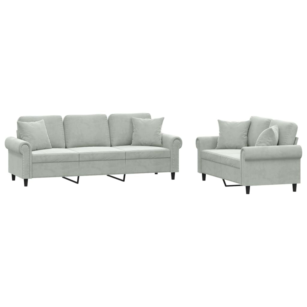 Light Gray Velvet 2 Piece Sofa Set F41312