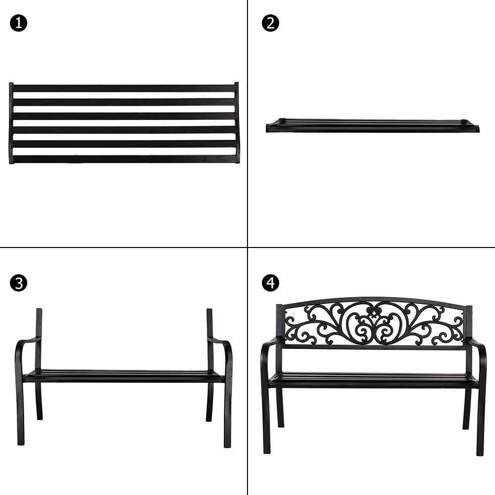 50" Black Metal Patio Bench G937997