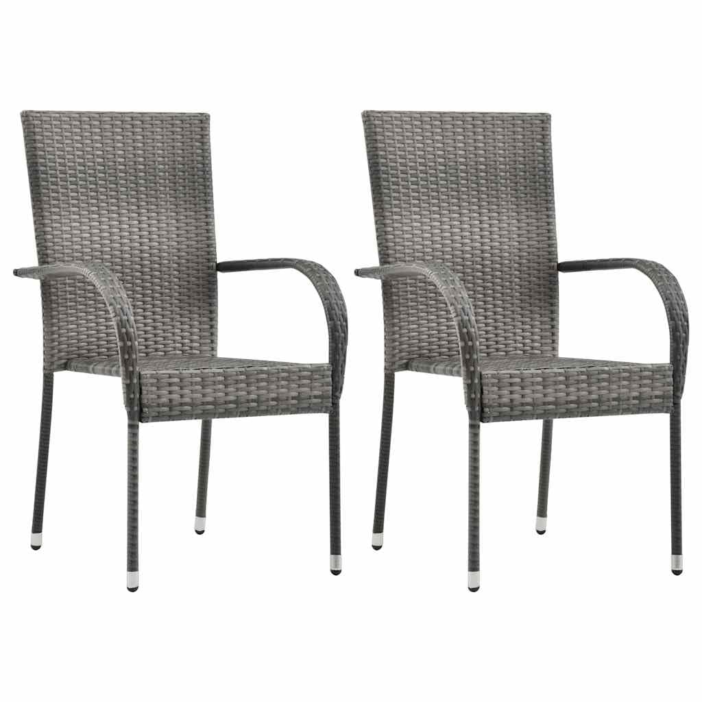 Grey Poly Rattan Stacking Outdoor Dining Chairs Set of 2 A511