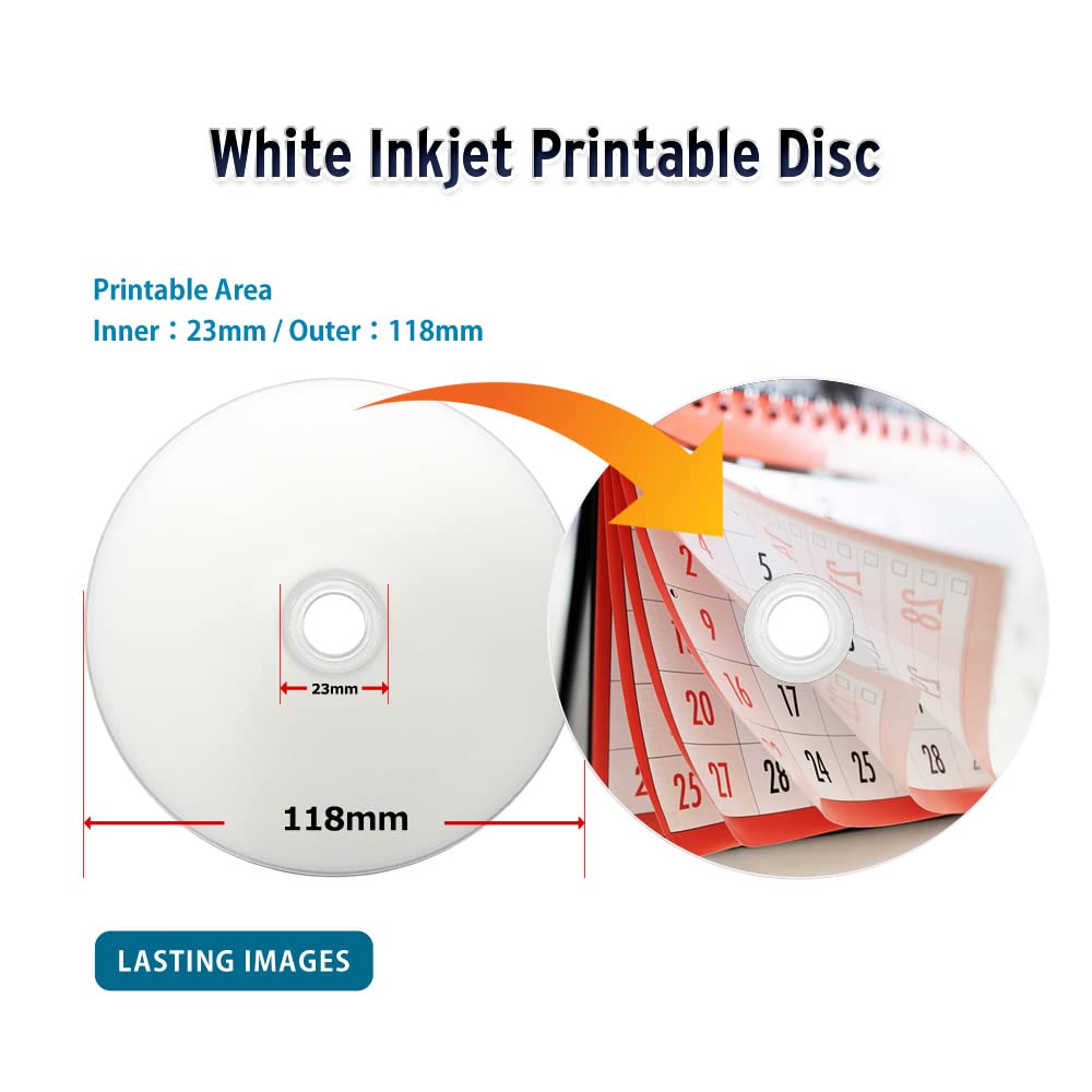 50GB BD-R DL White Inkjet Printable Blu-ray Double Layer Recordable Media 50-Disc Spindle F52061