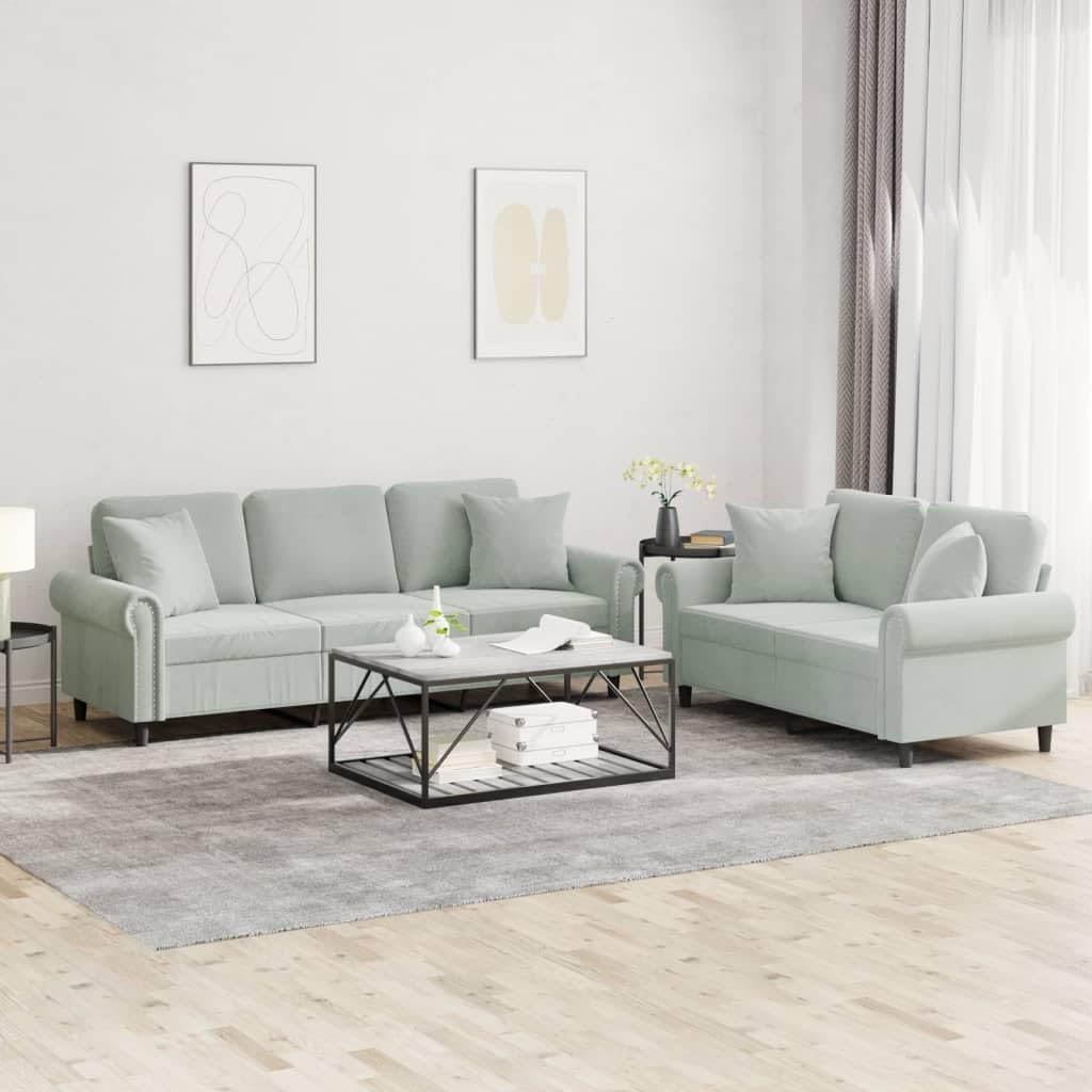 Light Gray Velvet 2 Piece Sofa Set F41312
