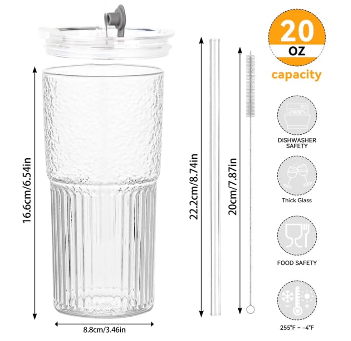 20 oz Glass Tumbler with Lid and Straw K141249