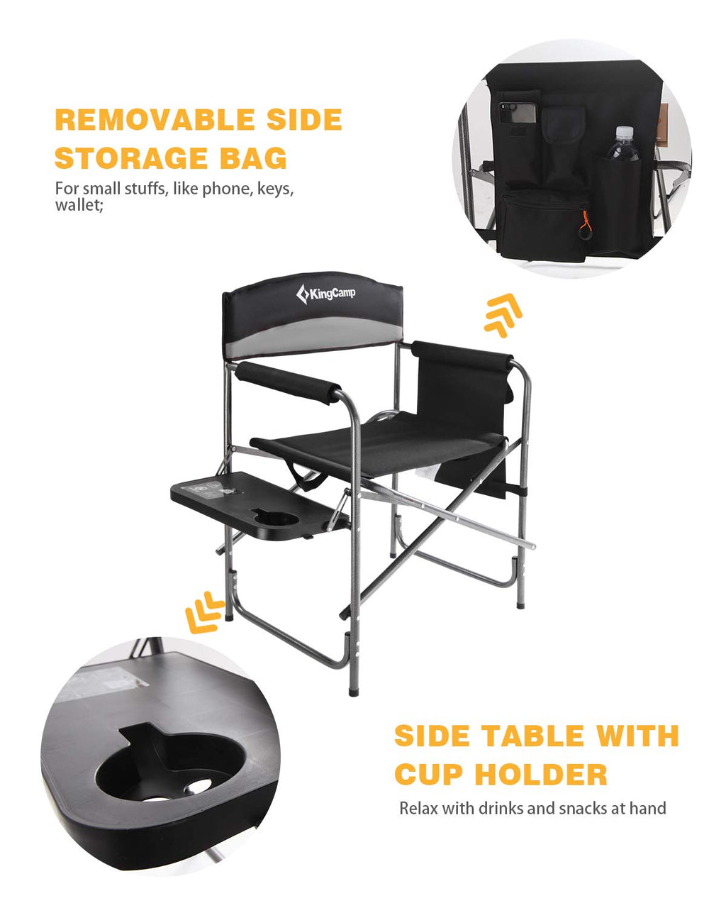 Heavy Duty Padded Folding Camping Chair with Side Table S240103