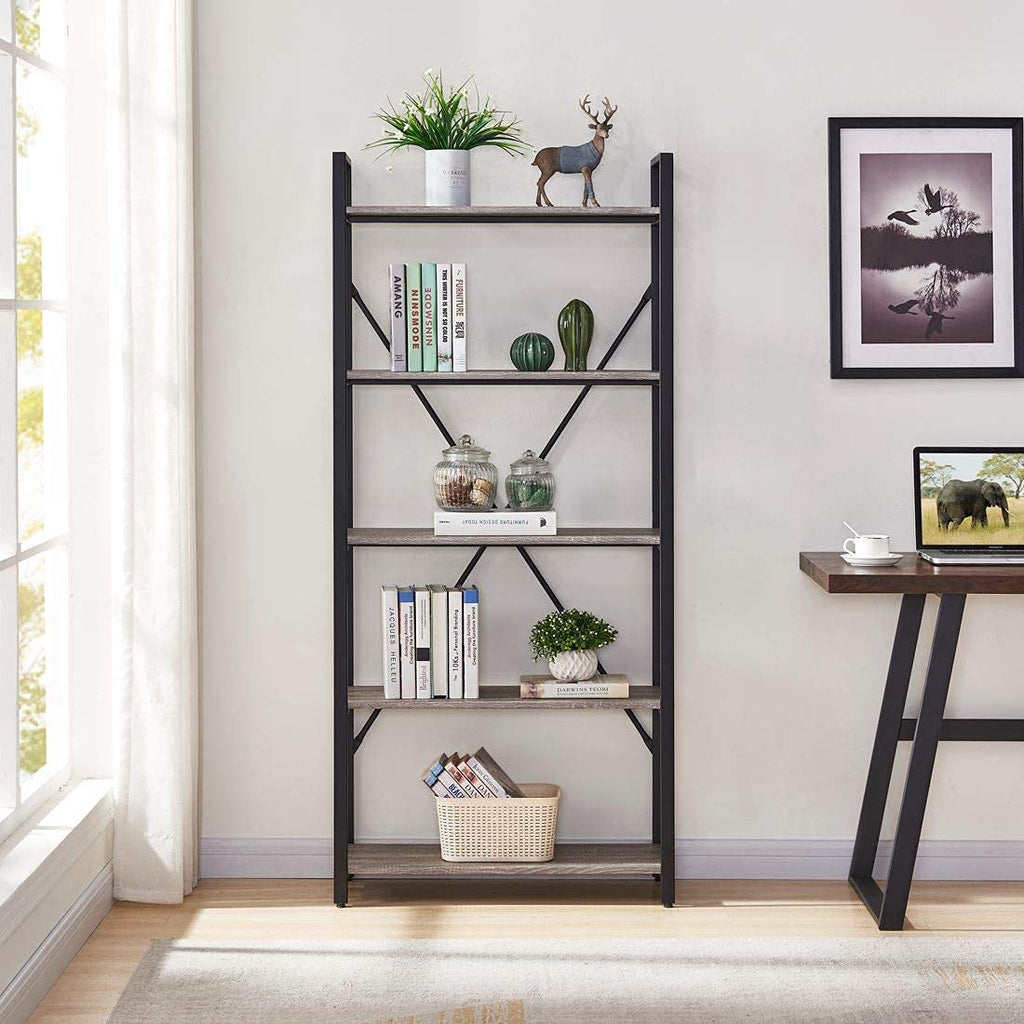5 Tier Grey Wood and Metal Bookshelf P8148