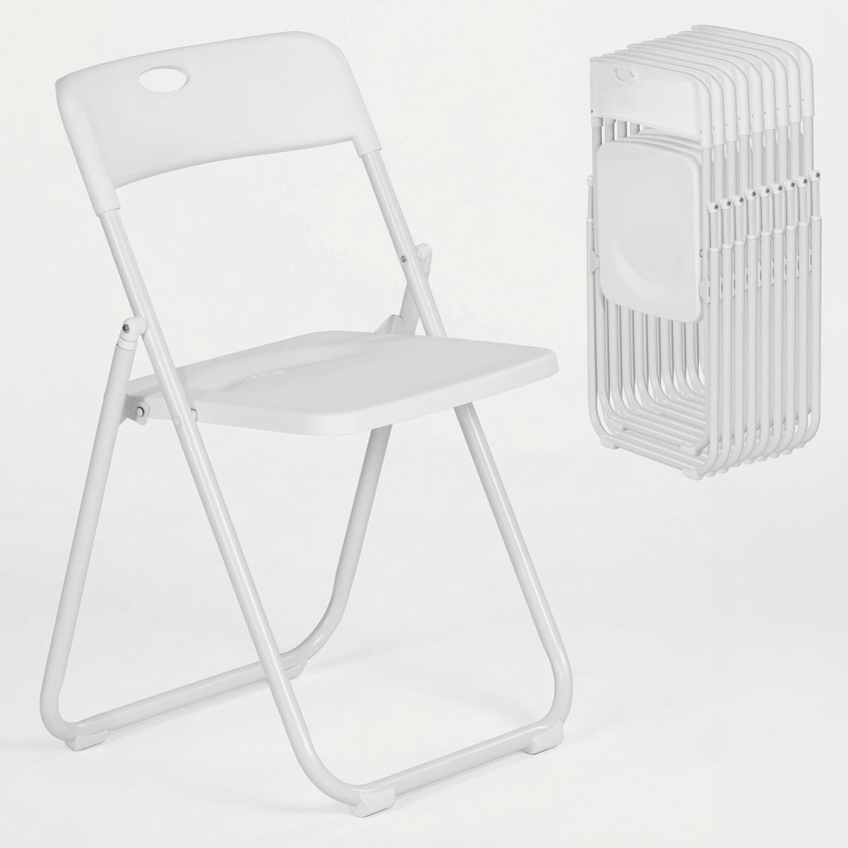 White Plastic Folding Chairs 10 Pack with Steel Frame A8754