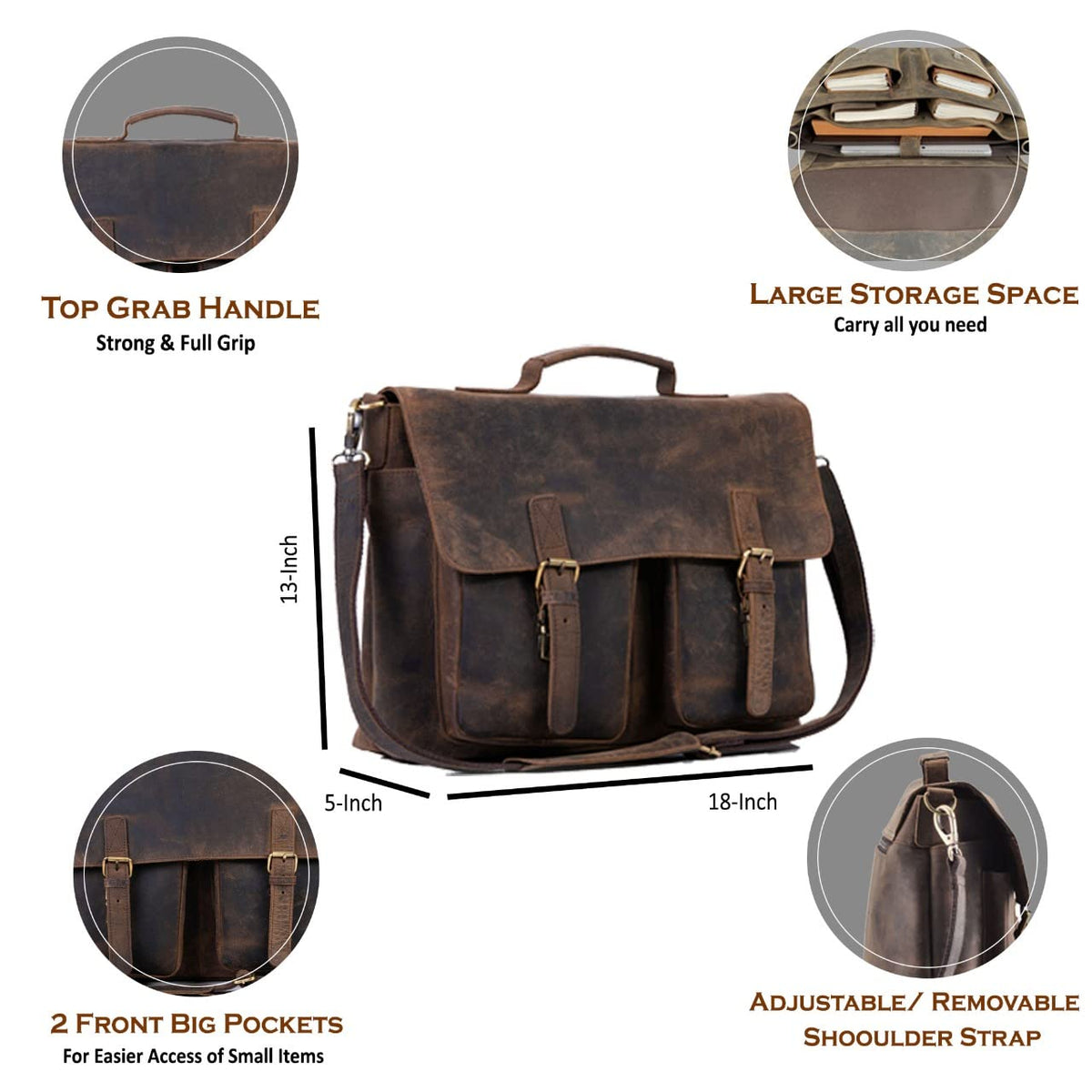 18 Inch Leather Messenger Bag W9862