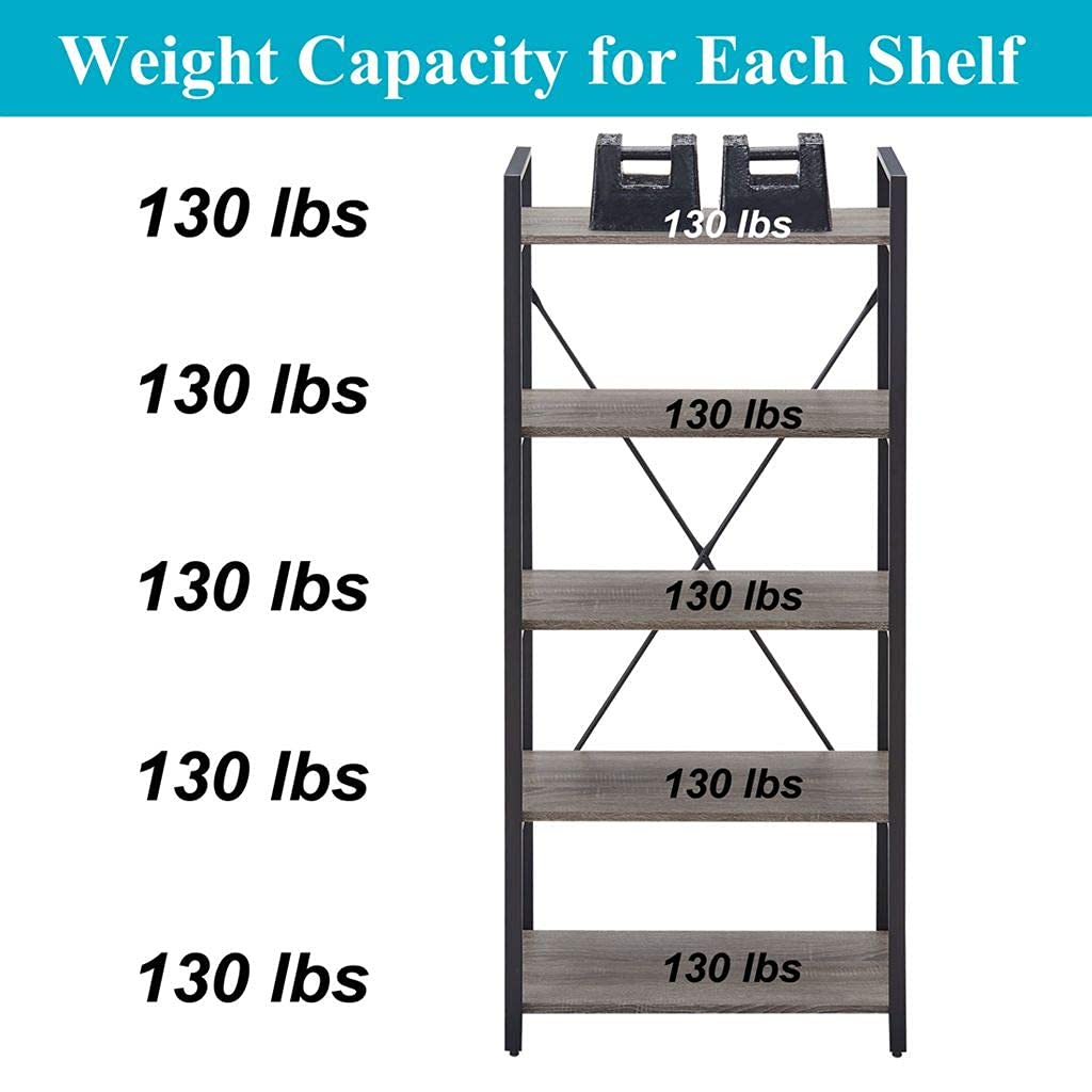 5 Tier Grey Wood and Metal Bookshelf P8148