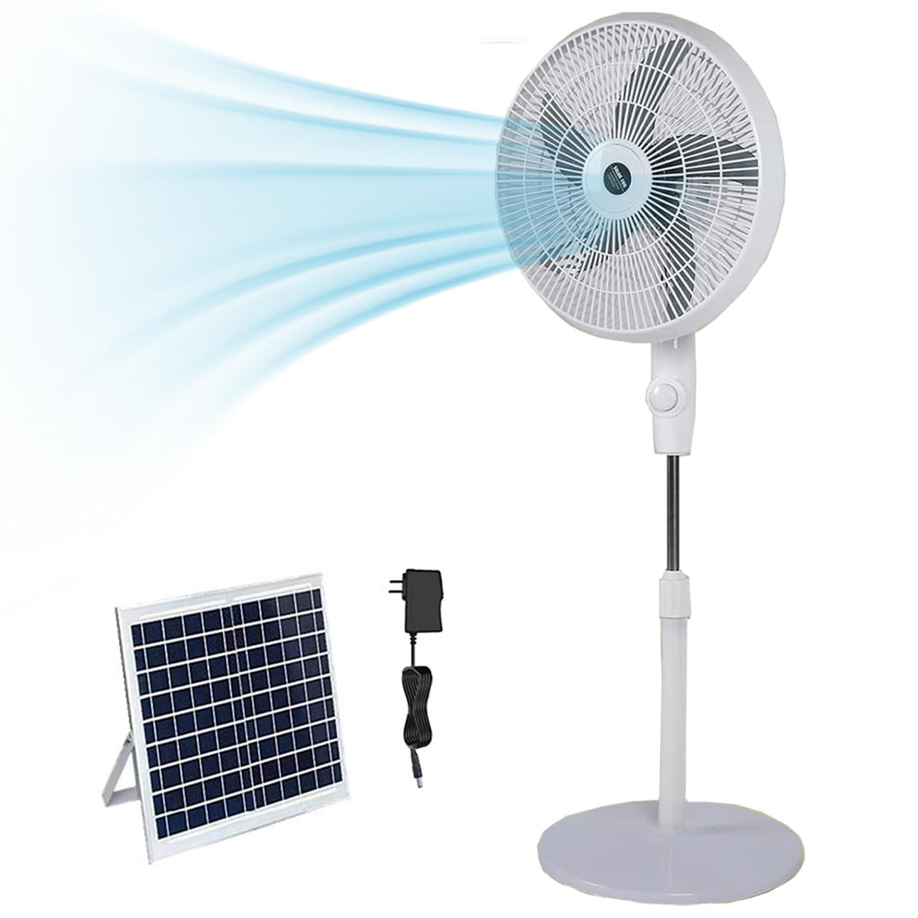 16" Solar Oscillating Standing Fan, 10000mAh Rechargeable, 3 Speed, White T66553