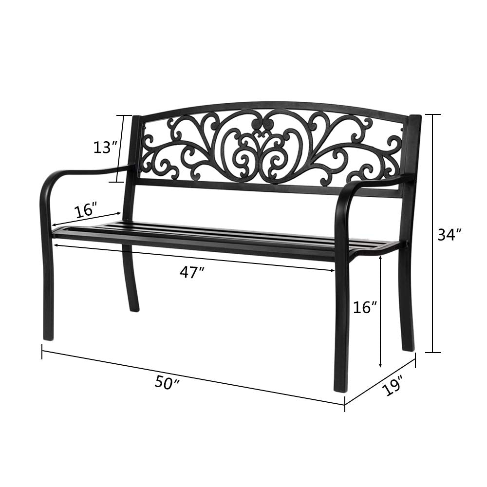 50" Black Metal Patio Bench G937997