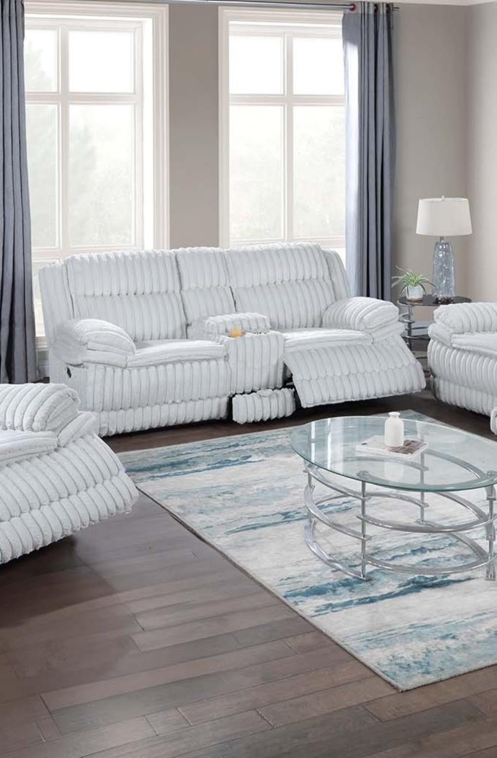 Light Gray Corduroy Manual Motion Loveseat P5617