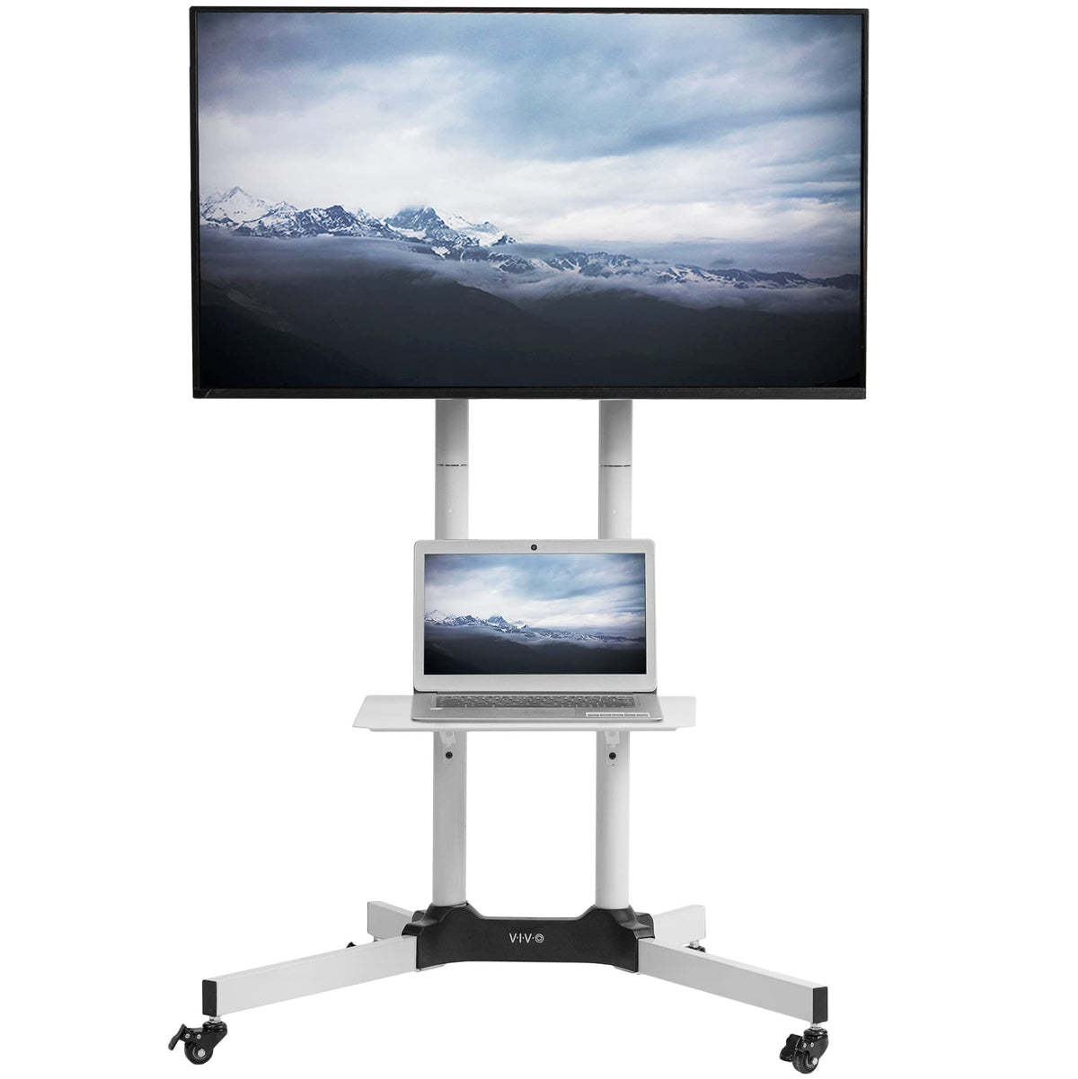 Mobile TV Cart for 32 to 83 inch Screens up to 110 lbs, White Y263