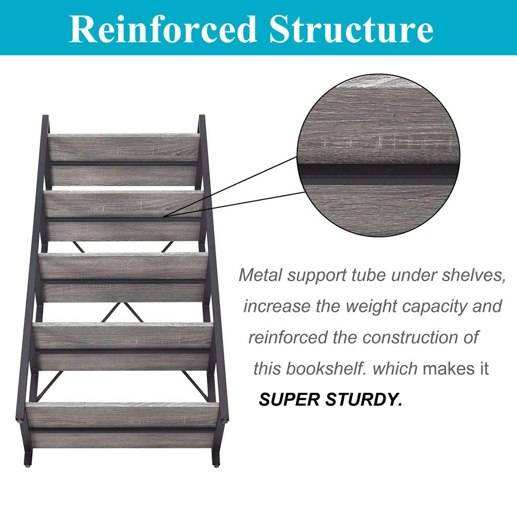5 Tier Grey Wood and Metal Bookshelf P8148