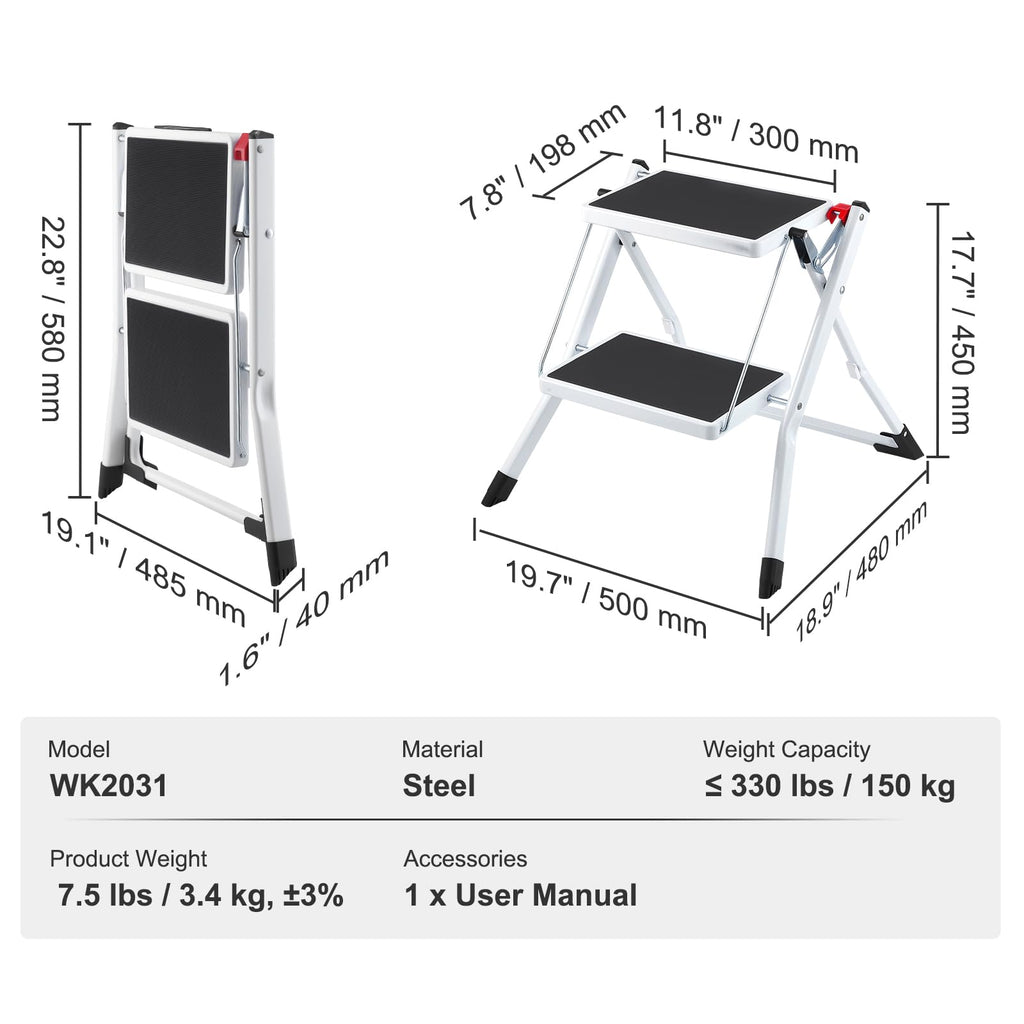 2-Step 330lbs Capacity Folding Steel Step Stool O613937
