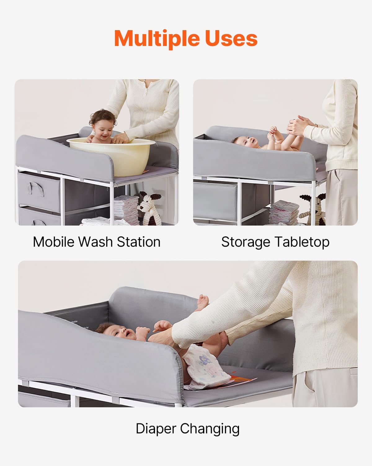 Adjustable Height Baby Changing Table with 3 Fabric Drawers A1233