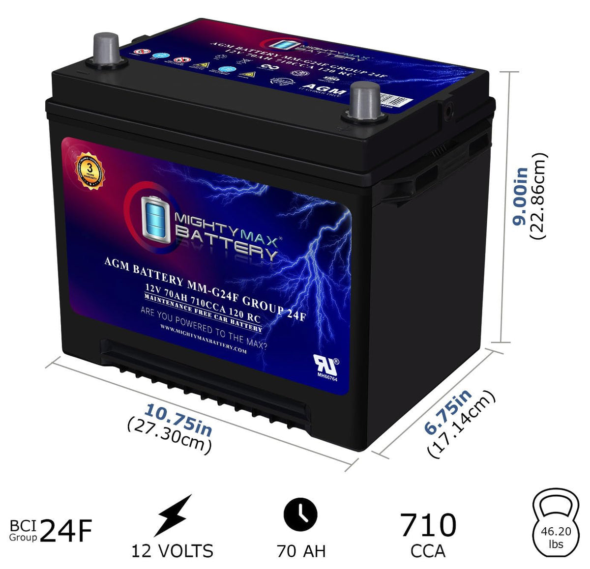 12V 70Ah AGM Replacement Battery R22268