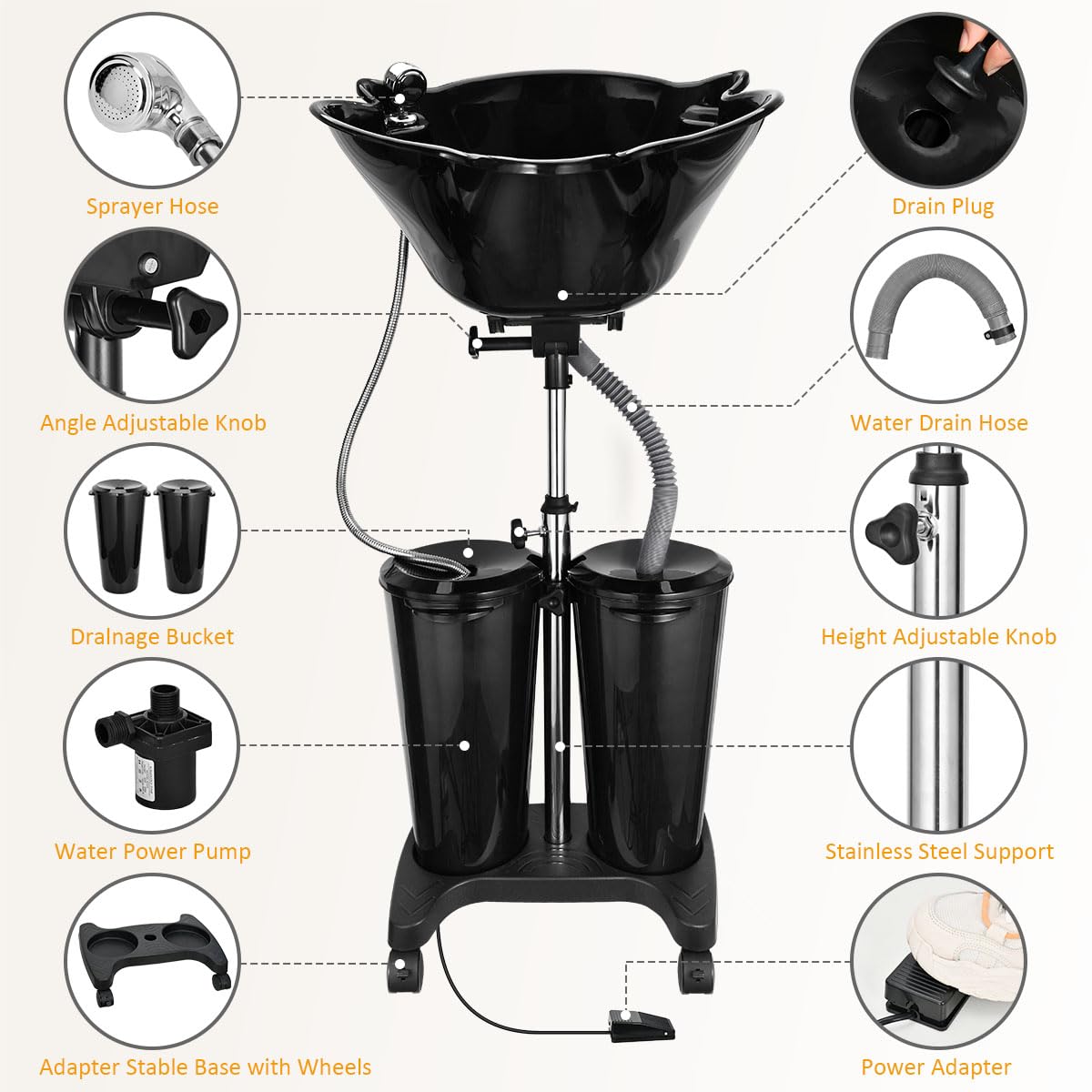 Portable Shampoo Bowl with Electric Pump W933951