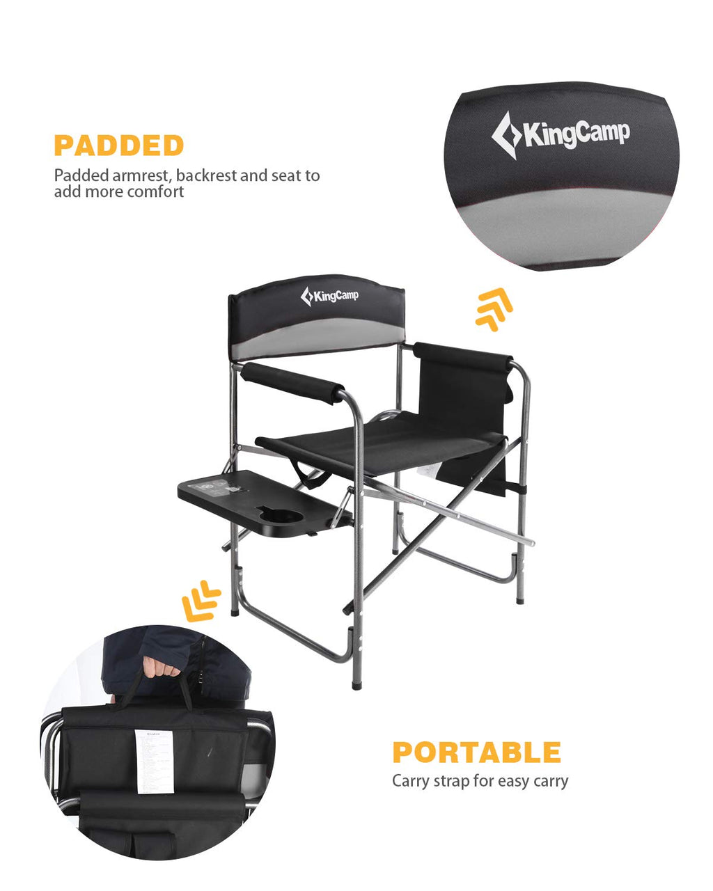 Heavy Duty Padded Folding Camping Chair with Side Table S240103