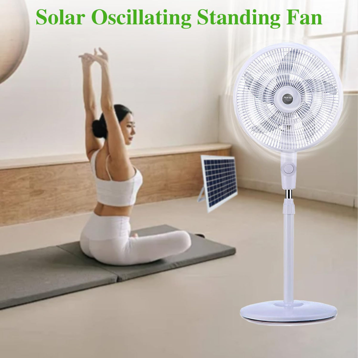 16" Solar Oscillating Standing Fan, 10000mAh Rechargeable, 3 Speed, White T66553