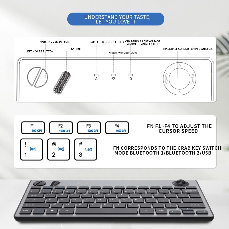 78 Keys Dual Mode Wireless Trackball Keyboard E6941