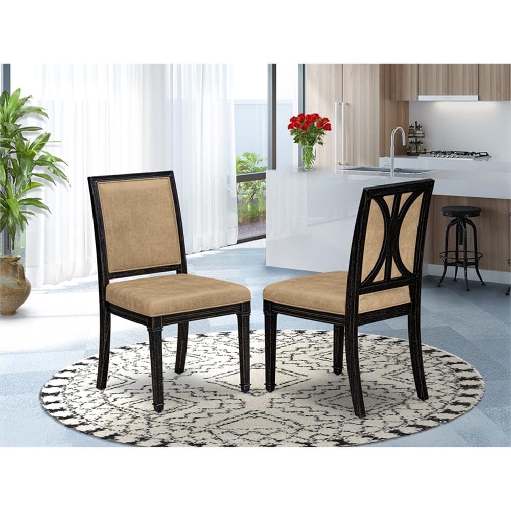 Acacia Wood Beige PU Leather Dining Chairs Set of 2 K600