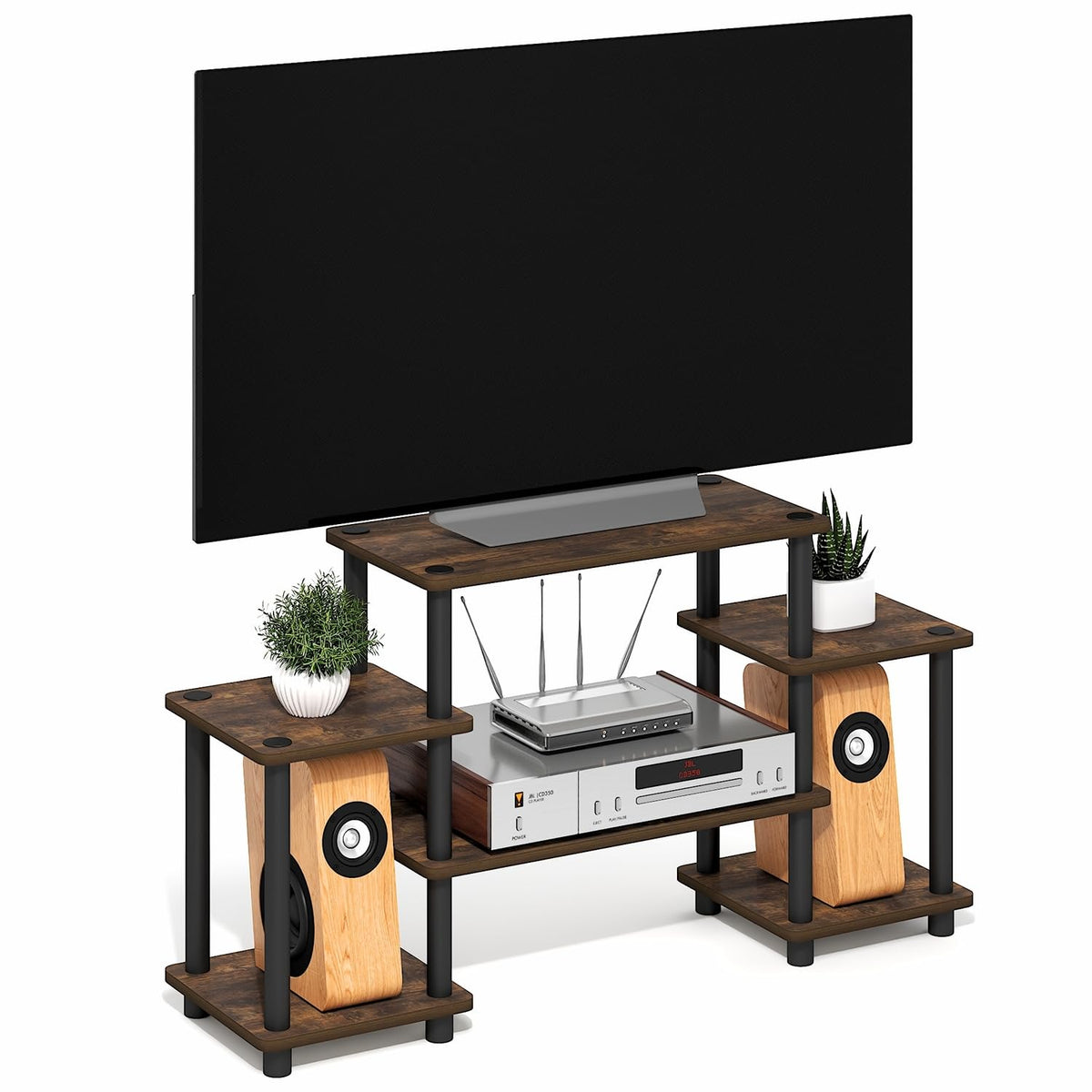 6-Shelf Toolless TV Stand with Raised Top for TV up to 50 Inch D9169
