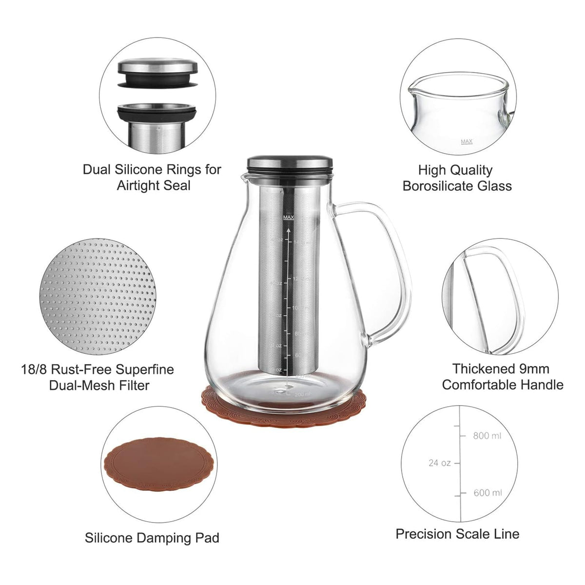 34oz Cold Brew Iced Coffee Maker with Stainless Steel Filter H83943