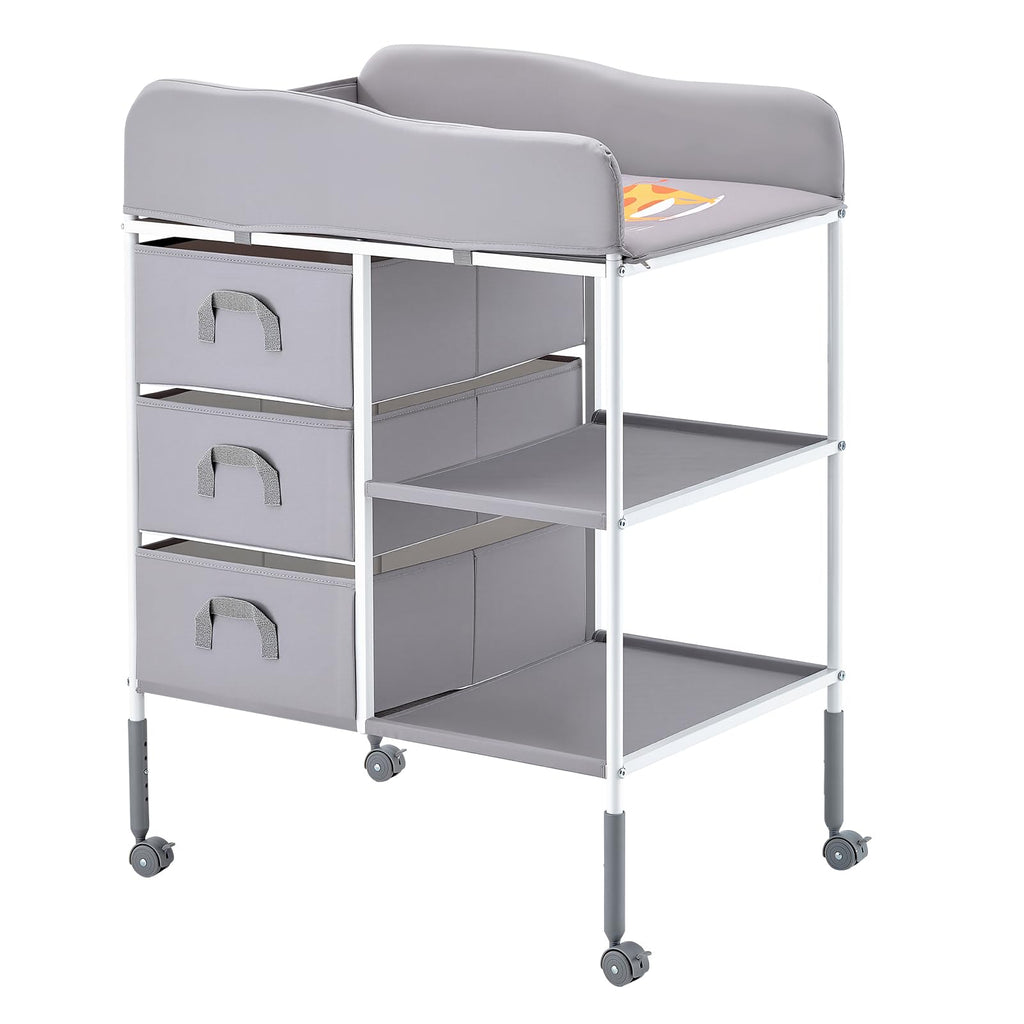 Adjustable Height Baby Changing Table with 3 Fabric Drawers A1233