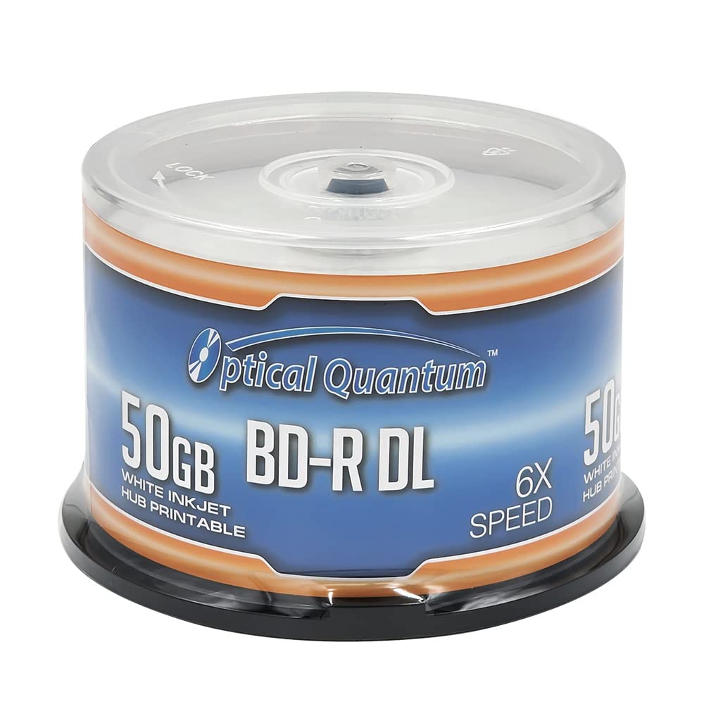 50GB BD-R DL White Inkjet Printable Blu-ray Double Layer Recordable Media 50-Disc Spindle F52061