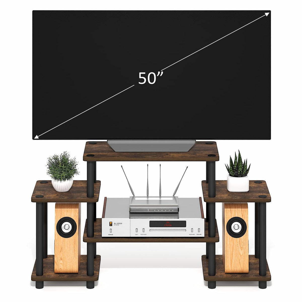 6-Shelf Toolless TV Stand with Raised Top for TV up to 50 Inch D9169