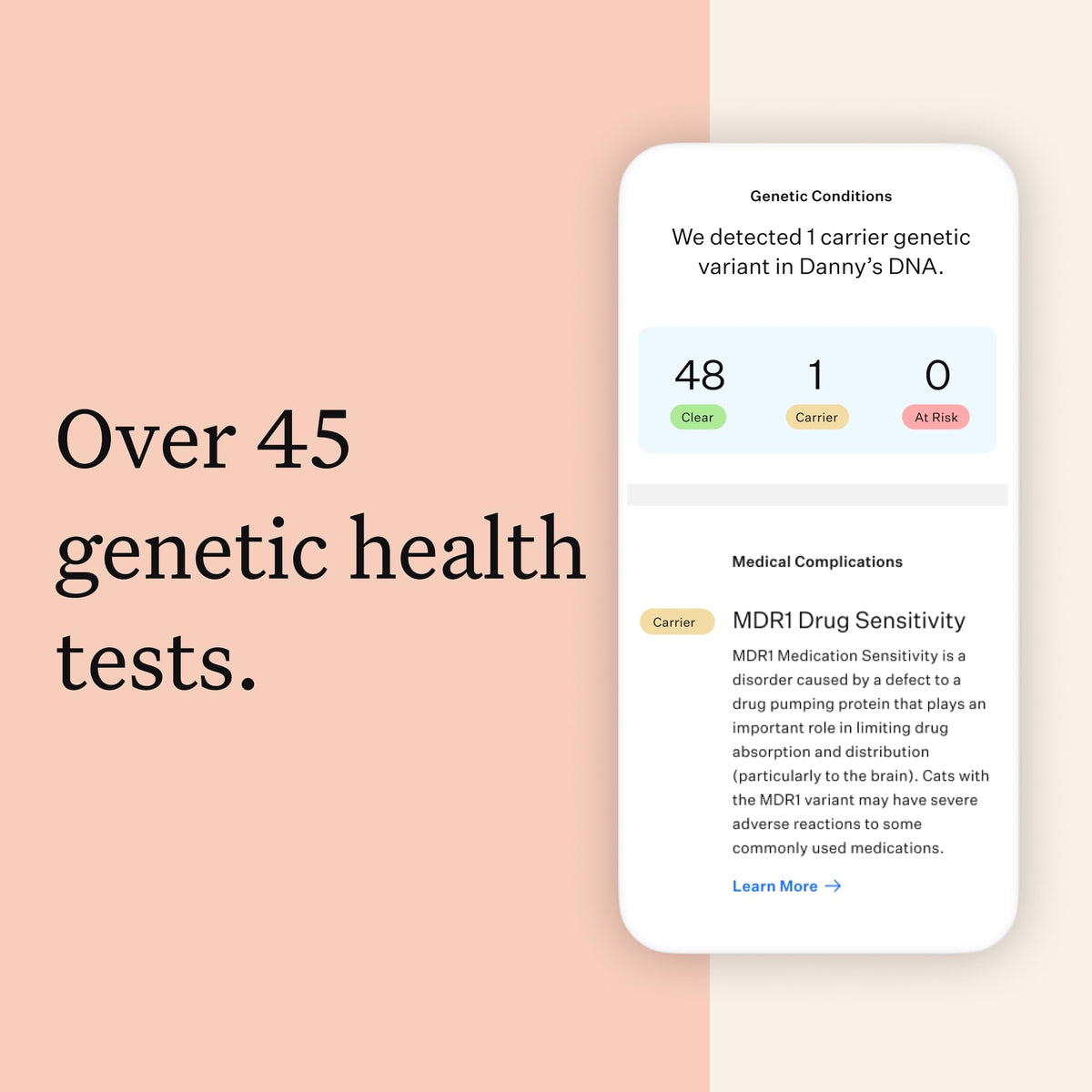 Cat DNA Test Kit, 45 Health Conditions, 1 Pack N82216