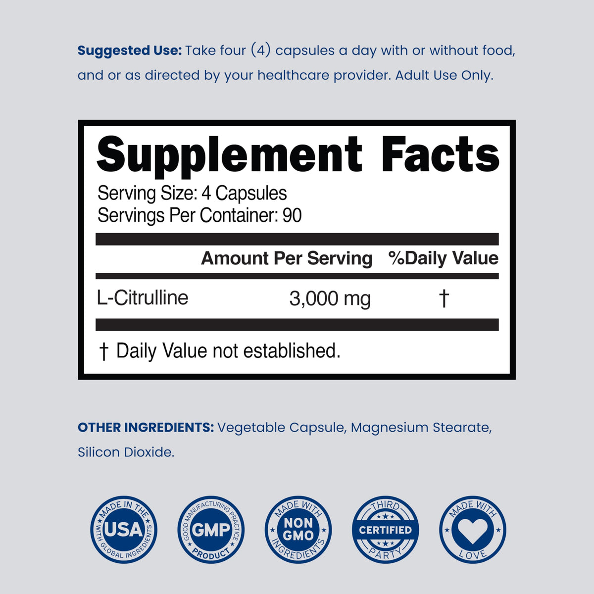 L Citrulline 3000mg 360 Capsules Vegan Non-GMO J5874