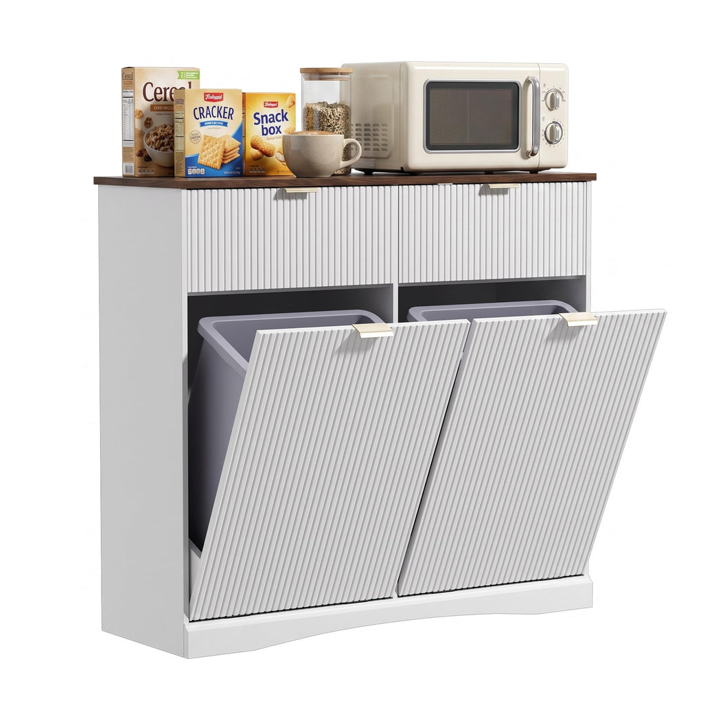 White and Dark Walnut Tilt Out Trash Cabinet N50935