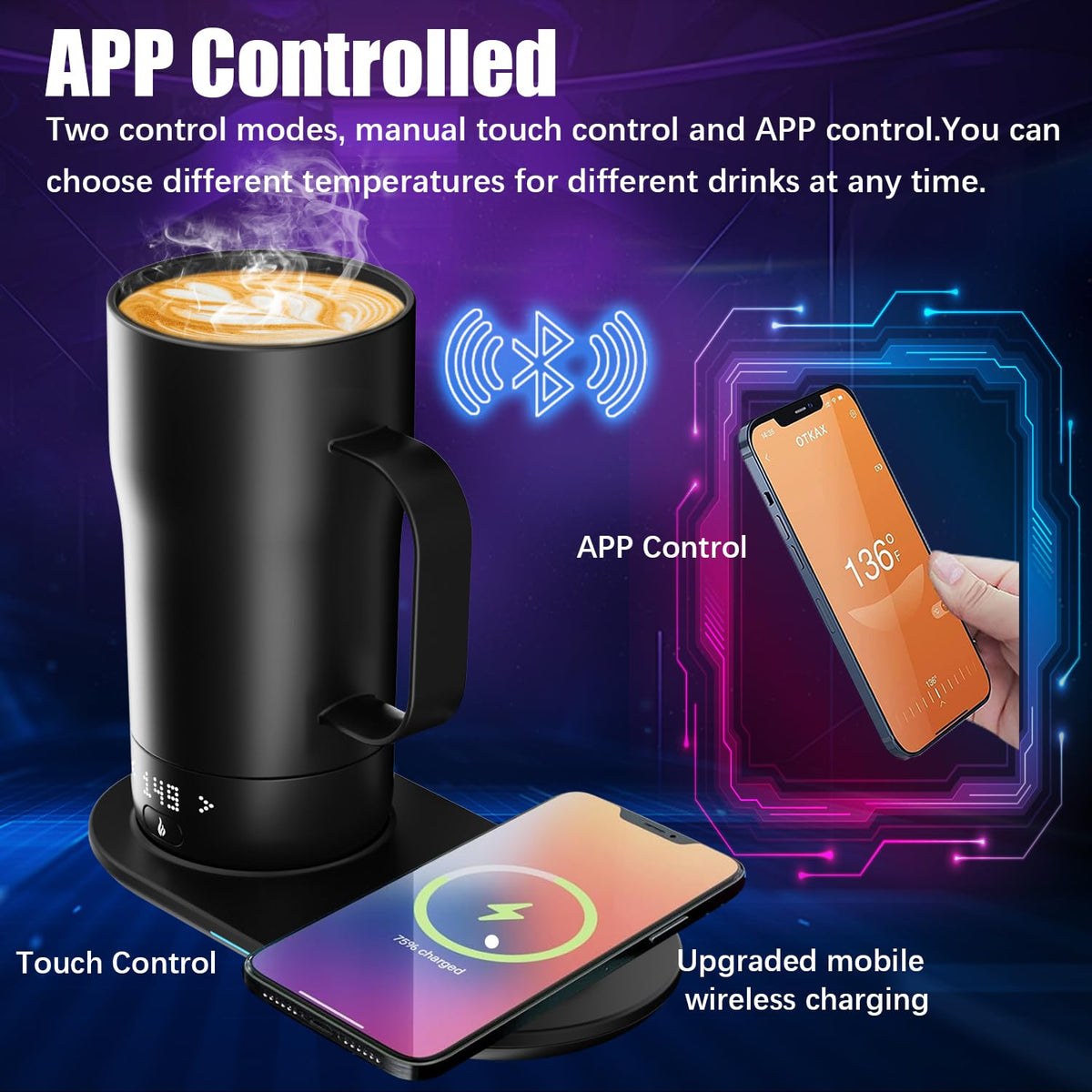 18 Oz Temperature Control App Controlled Self Heating Coffee Mug V31470