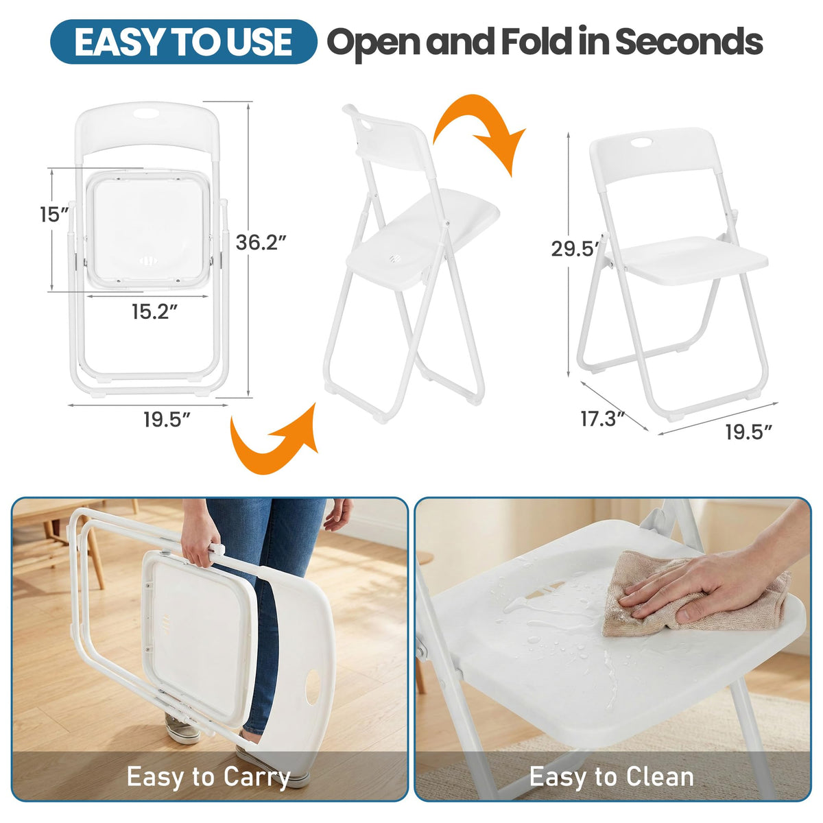 White Plastic Folding Chairs 10 Pack with Steel Frame A8754