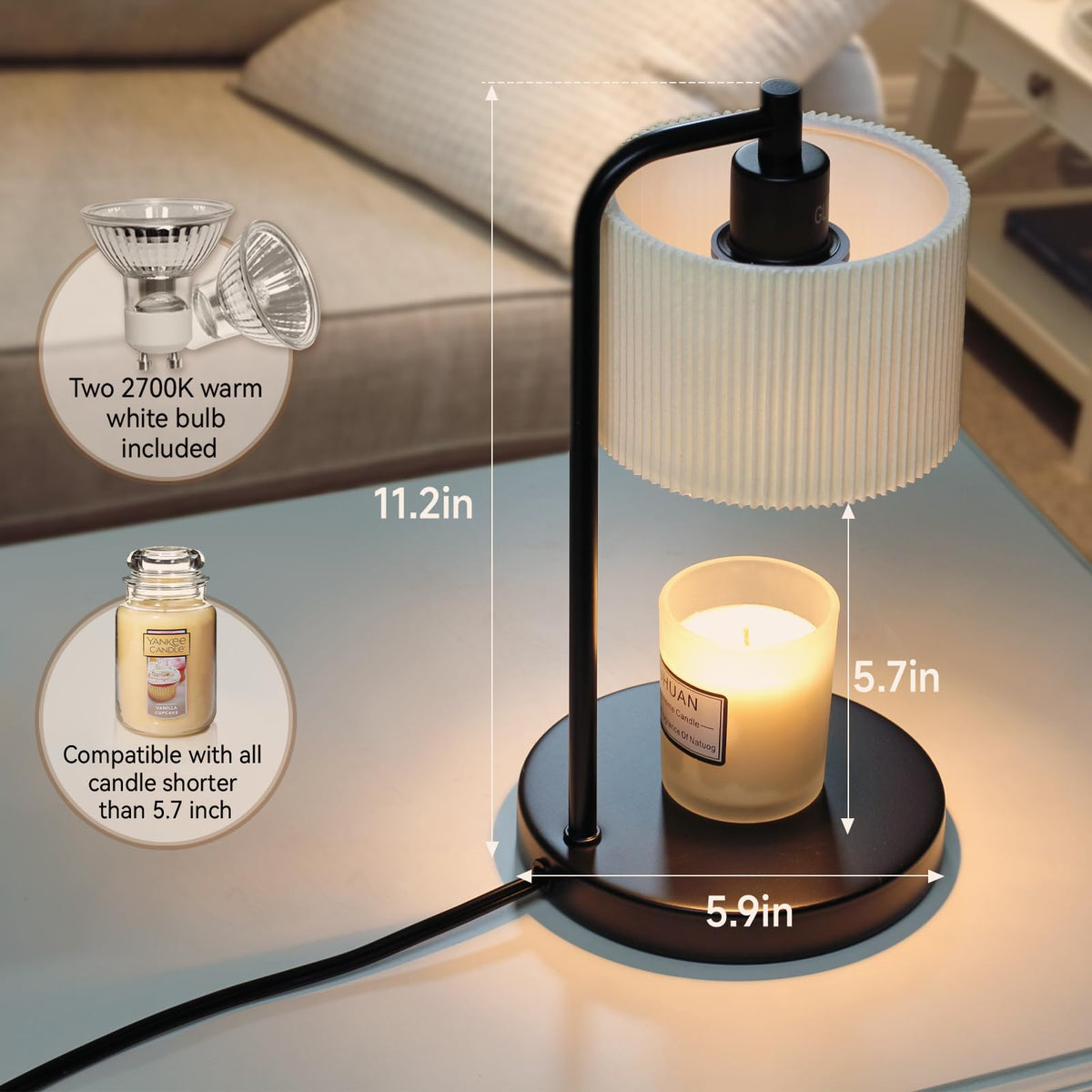Dimmable Candle Warmer Lamp with Timer and Bulbs Black F395595