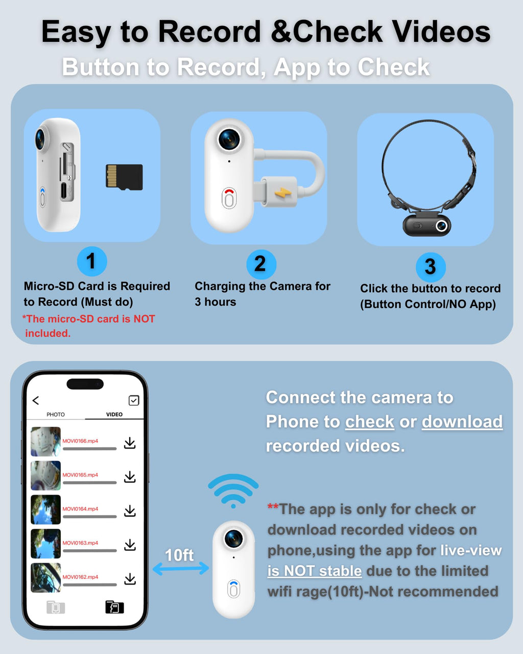 Cat Camera Collar with APP, 1080P HD Pet POV Video Recording V994