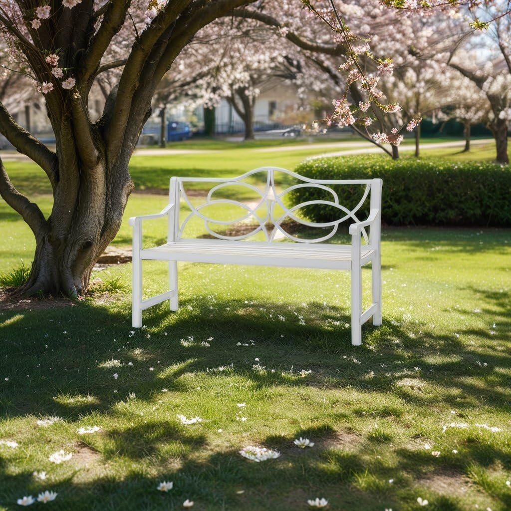 50" Outdoor Metal Park Bench with Backrest and Armrest Z9881