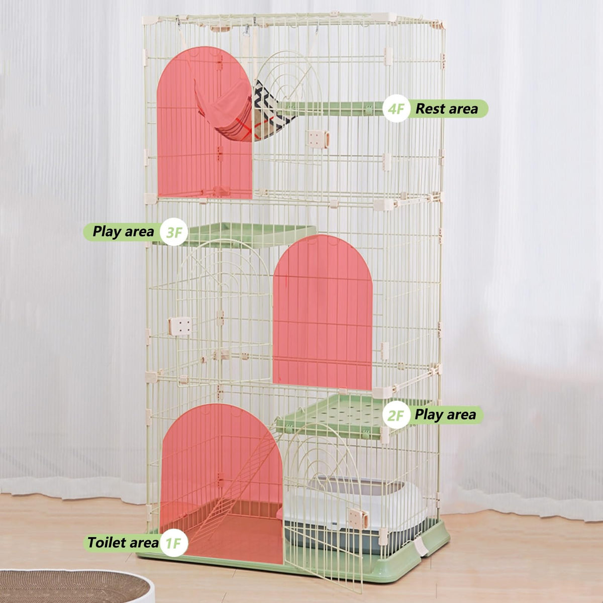 3/4-Tier Cat Cage Playpen with Hammock D244