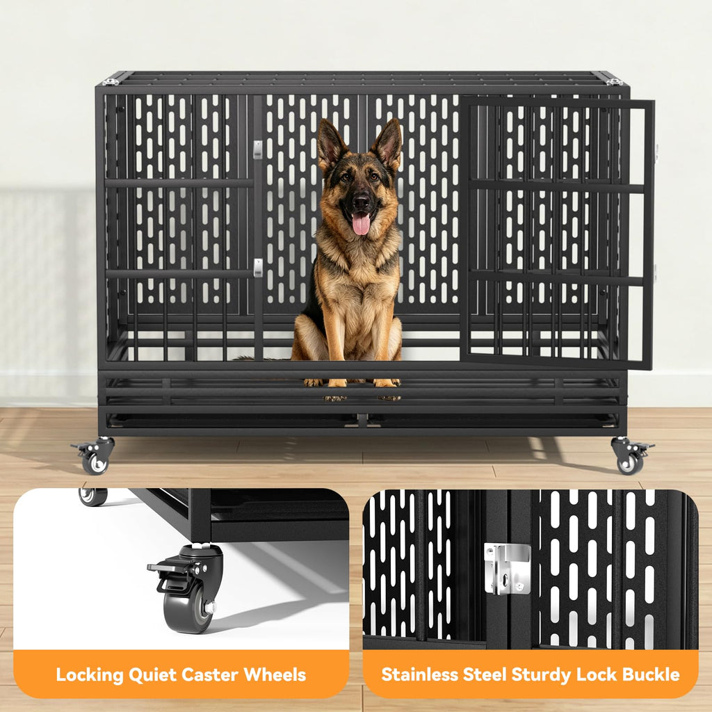 48 Inch Heavy Duty Metal Dog Crate with Wheels V269