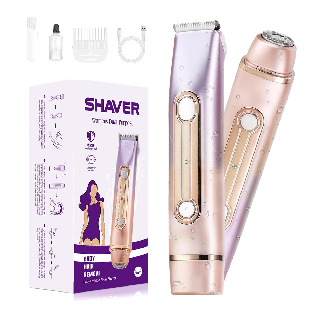Light Purple Waterproof Dual-Head Bikini Trimmer L91781