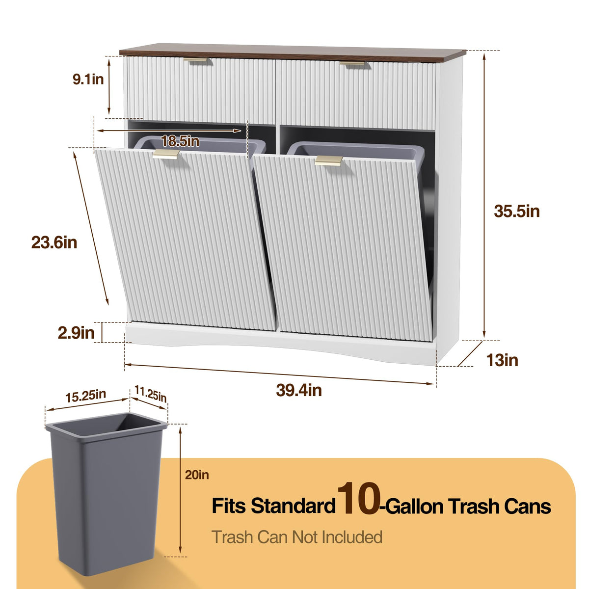 White and Dark Walnut Tilt Out Trash Cabinet N50935