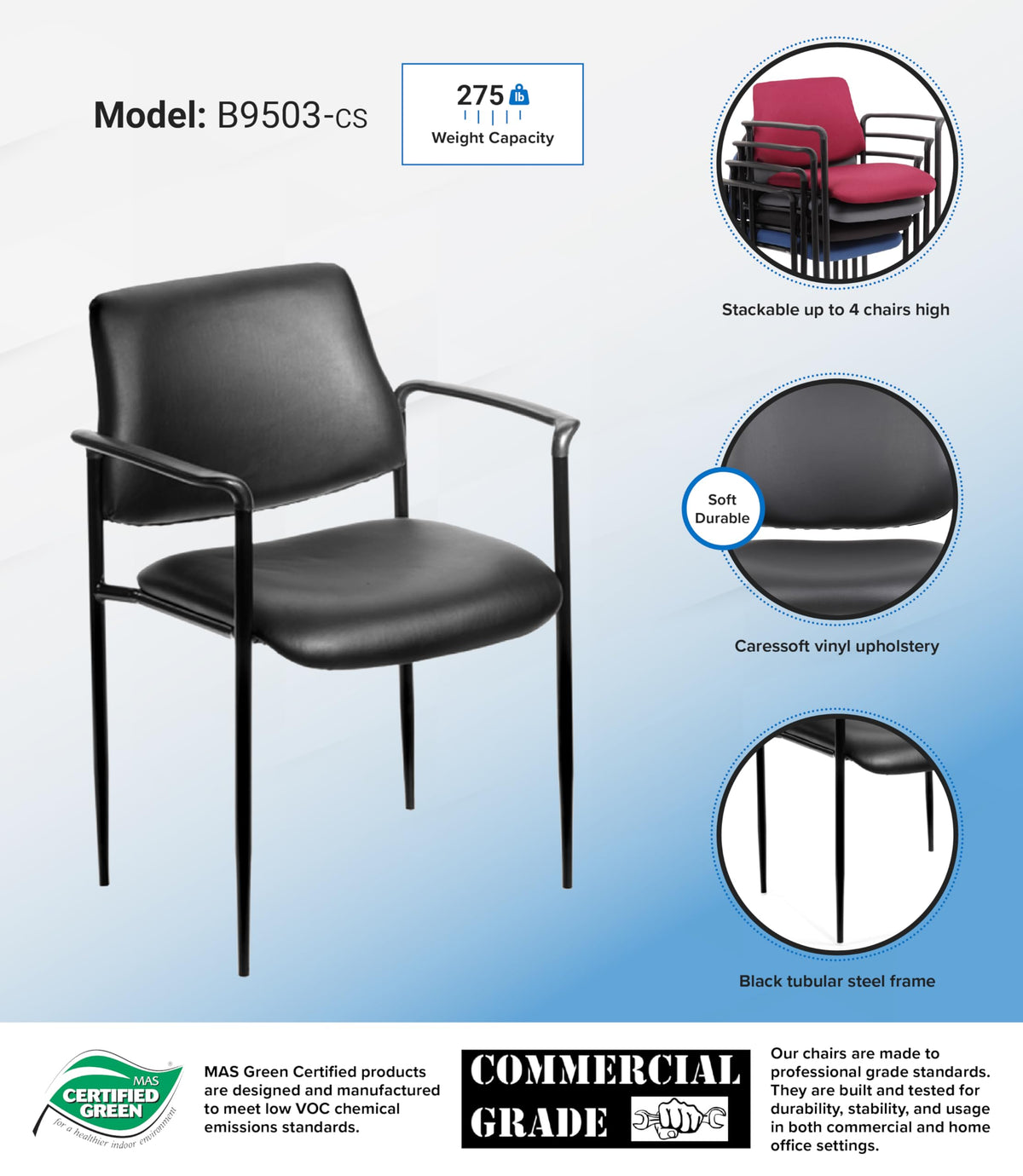 Black Caressoft Stacking Chair with Arm W747