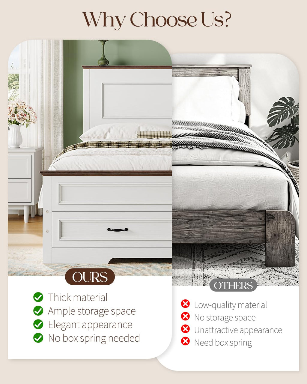 Full Size Platform Bed Frame with Headboard P558