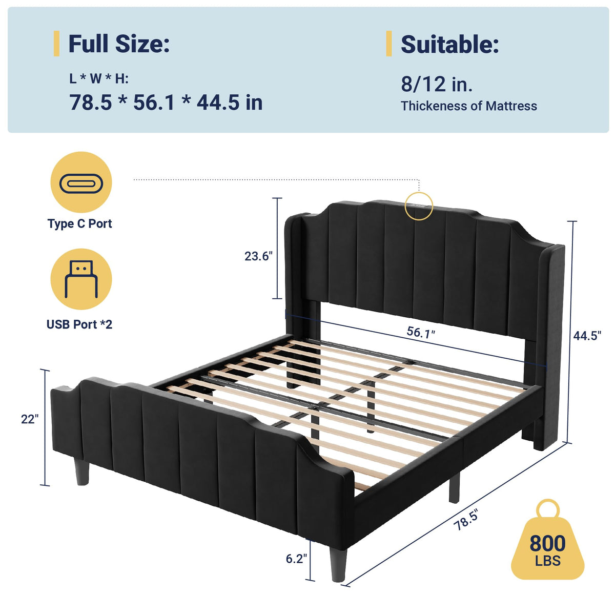 Vintage Full Size Velvet Platform Bed Frame C4599