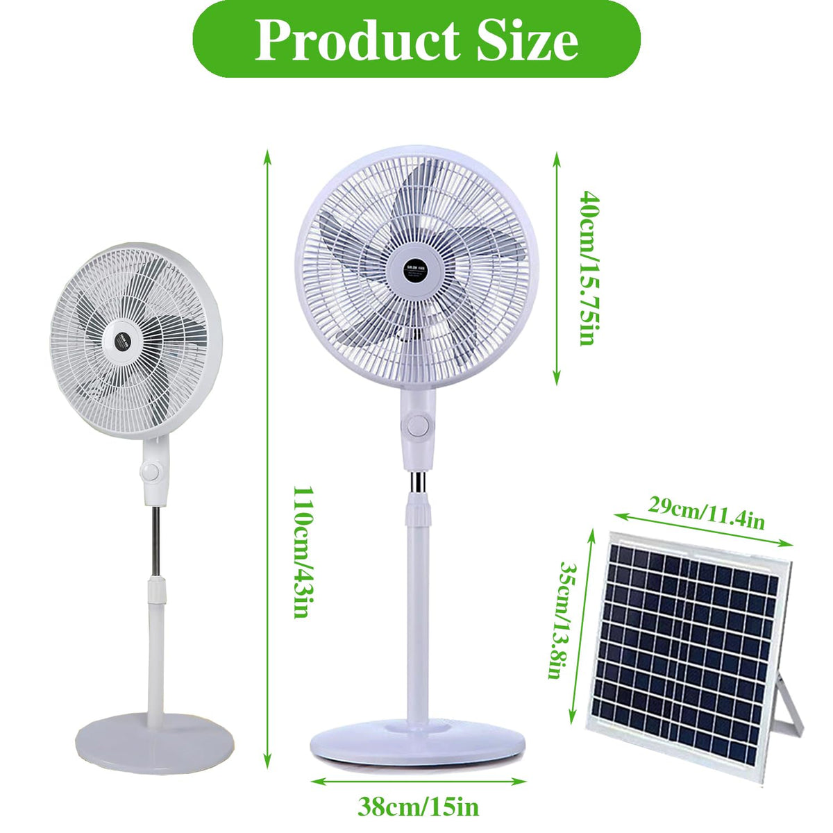 16" Solar Oscillating Standing Fan, 10000mAh Rechargeable, 3 Speed, White T66553