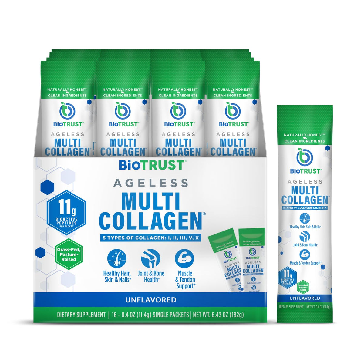Multi Collagen Peptides Powder Types I II III V X Unflavored 16 Packets Q6012