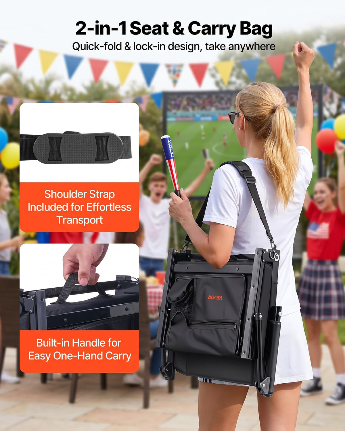 Portable Bleacher Seat with Armrest, Back Support and Cup Holder, Black S187597