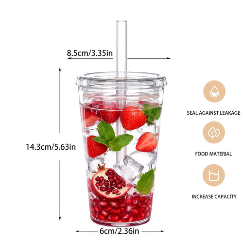 16 oz Plastic Tumbler Cup with Lid and Straw, 6 Pack K660534
