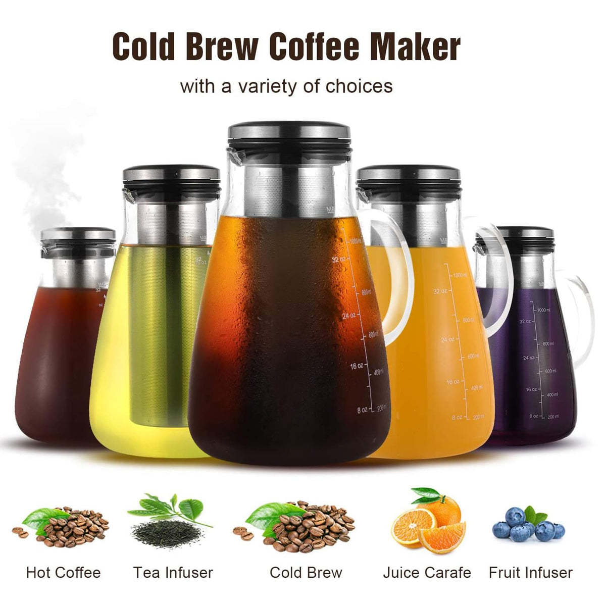 34oz Cold Brew Iced Coffee Maker with Stainless Steel Filter H83943