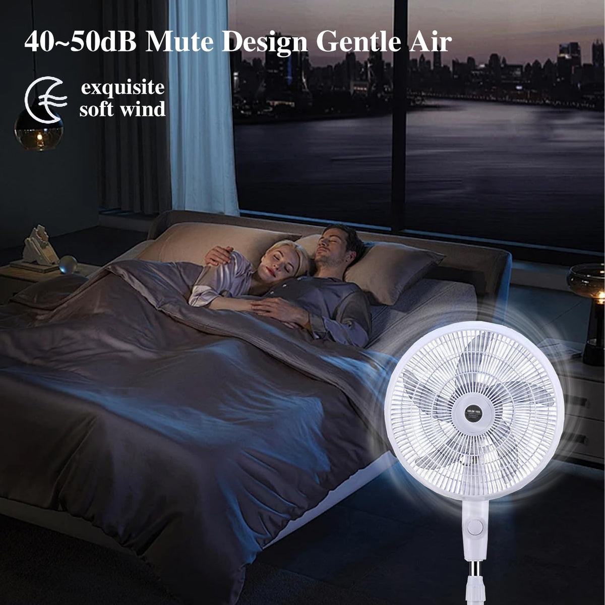 16" Solar Oscillating Standing Fan, 10000mAh Rechargeable, 3 Speed, White T66553
